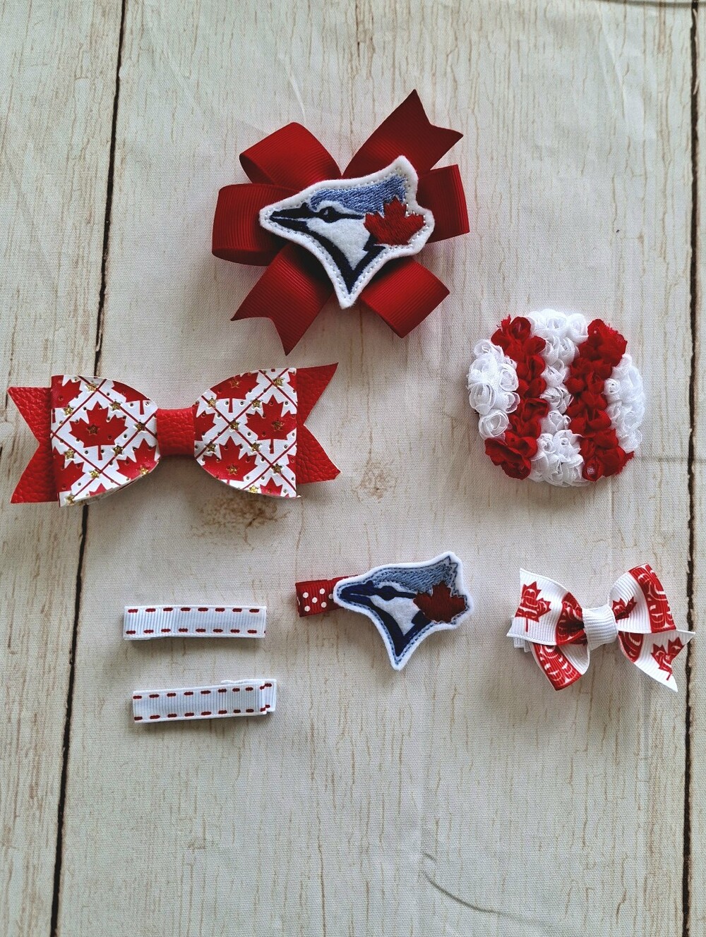 Baseball Hair Clips Bundle Blue Jays Canada NEW Handmade Girls Hair Bows